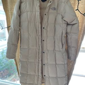 Light pink knee length northface coat